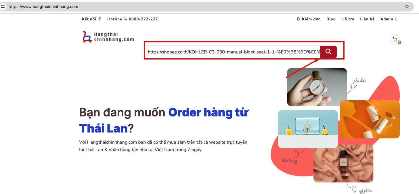 dán link sản phẩm vào ô tìm kiếm của hangthaichinhhang.com để đặt order